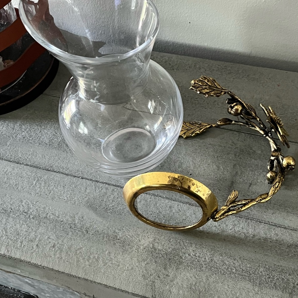 Glass Pitcher with Brass Floral Handle - Picture 3 of 5